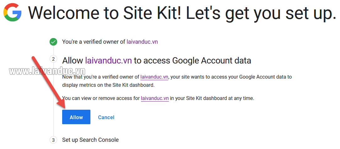 Chọn Allow để kết nối Site Kit by Google với Website