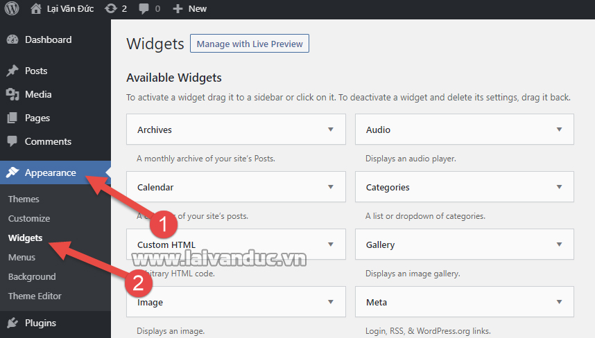Chức năng Widgets trong WordPress