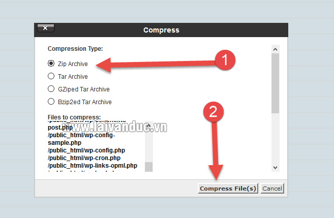 chọn Zip Archive và nhấn Compress File(s)
