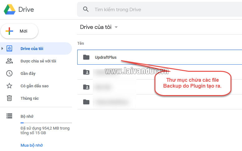 Thư mục UpdraftPlus trong Google Drive