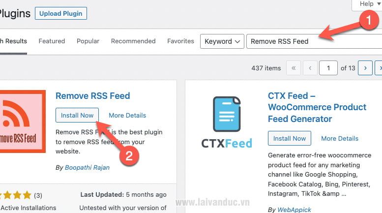 Sử dụng Plugin Remove RSS Feed