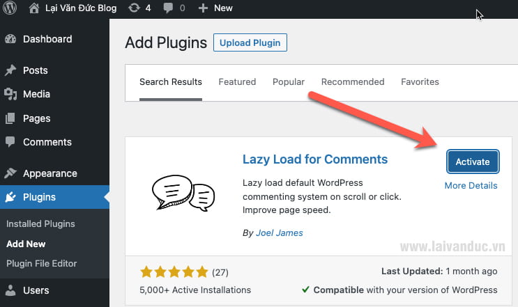 Cài đặt Plugin Lazy Load for Comments