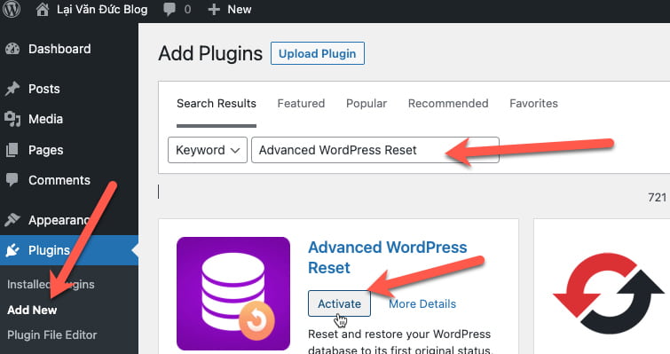 Cài đặt và sử dụng Plugin Advanced WordPress Reset