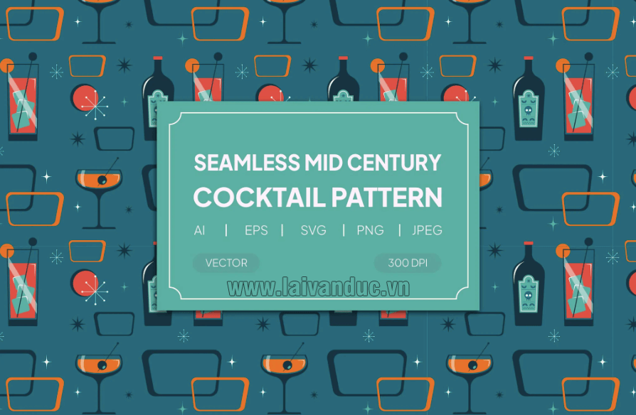 Pattern Cocktail Vector nền xanh